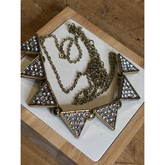 Gold-Tone Triangle Statement Necklace With Rhinestone Accents & Chain Clasp Clos - Picture 6 of 9